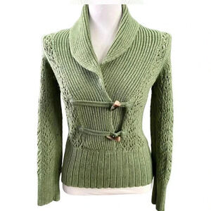 Green Toggle Women's Medium Sweater Lambswool Angora Rabbit Blend Luxury‎ Cozy